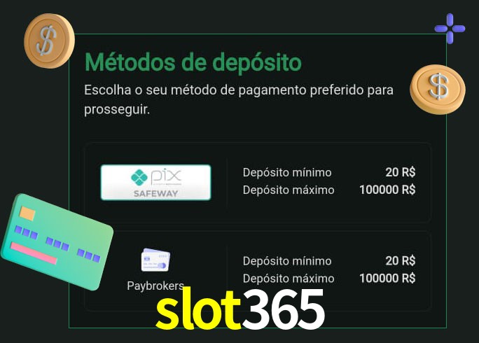 O cassino slot365 oferece uma grande variedade de métodos de pagamento